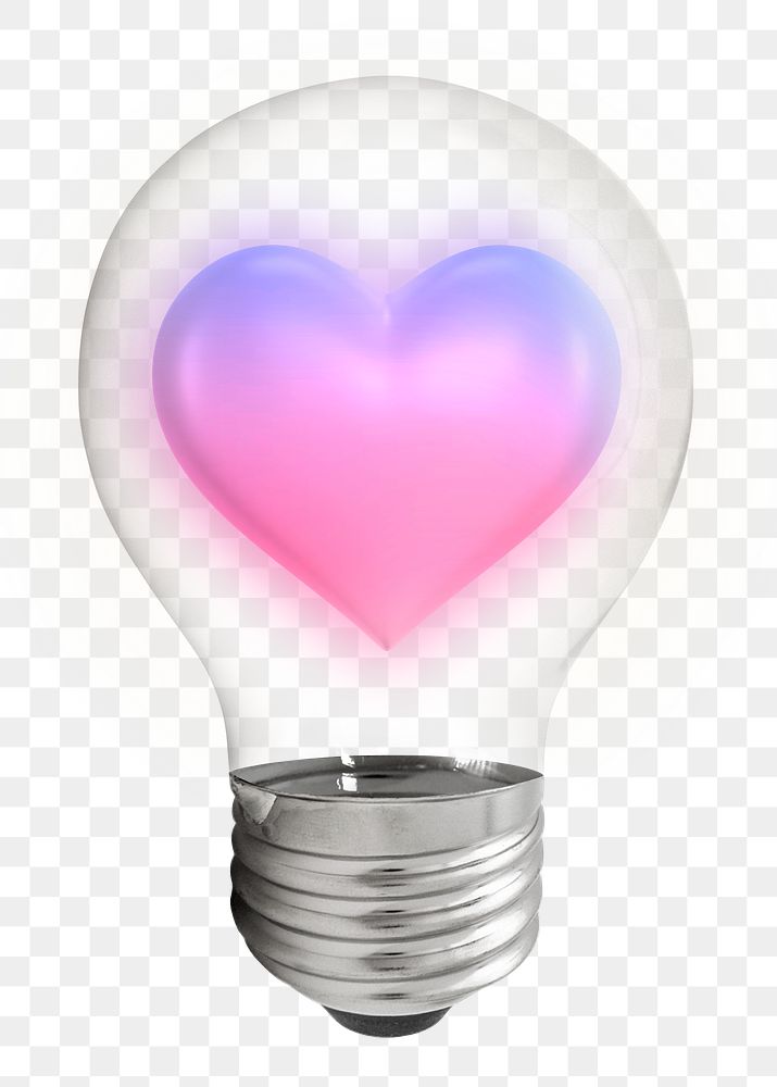 Aesthetic heart png, 3D lightbulb digital sticker in transparent background
