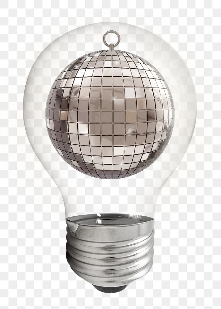 Disco ball png, 3D lightbulb digital sticker in transparent background