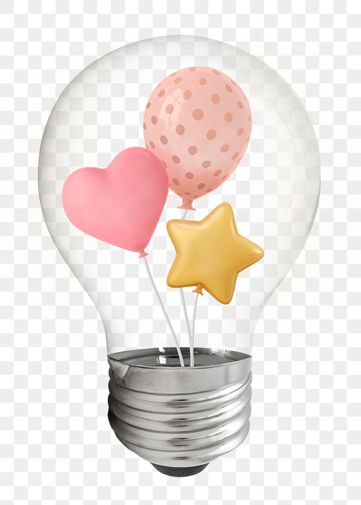 Cute balloons png, 3D lightbulb digital sticker in transparent background