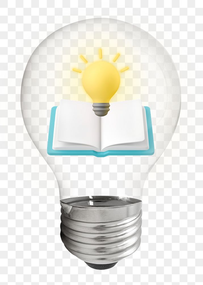 Knowledge png, 3D lightbulb digital sticker in transparent background