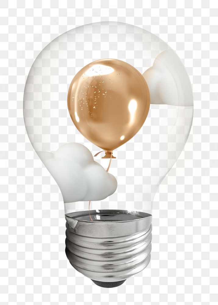 Gold balloon png, 3D lightbulb digital sticker in transparent background