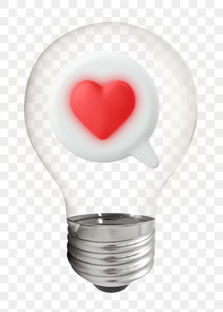 Love reaction png, 3D lightbulb digital sticker in transparent background