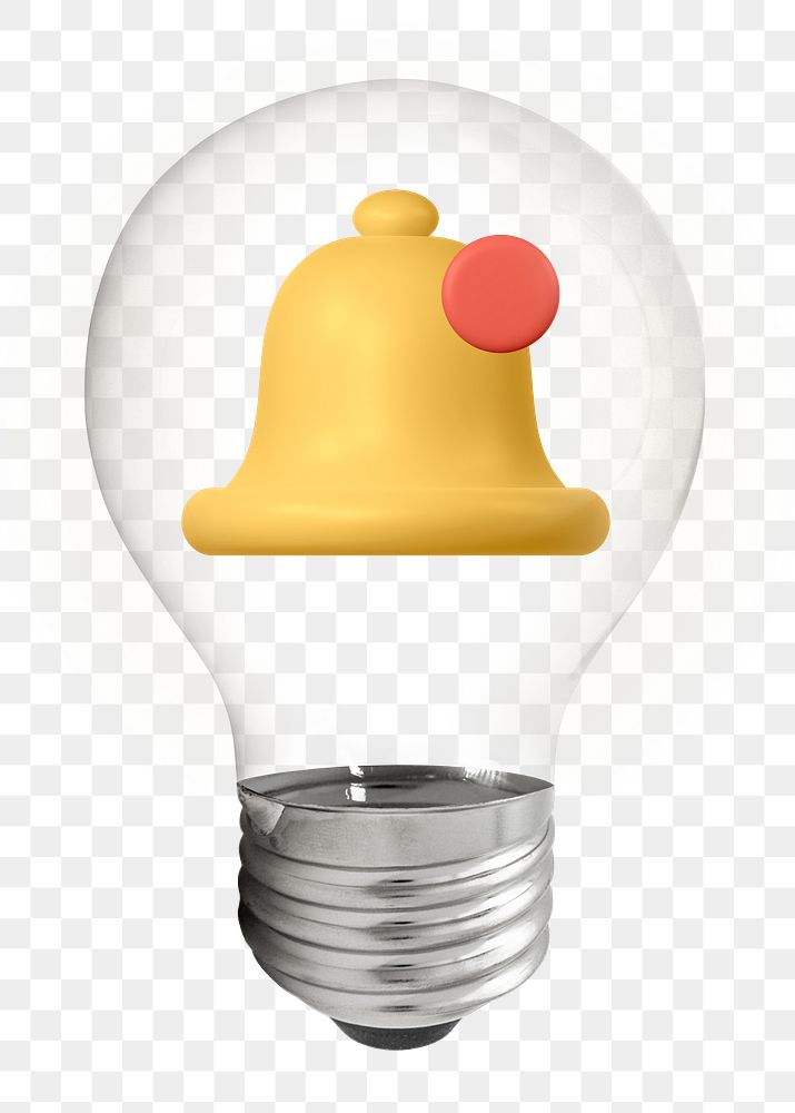 Notification bell png, 3D lightbulb digital sticker in transparent background