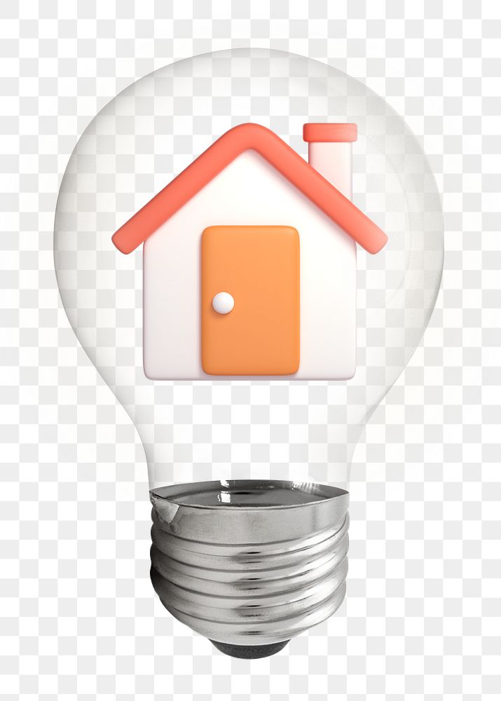 Home png, real estate, 3D lightbulb digital sticker in transparent background