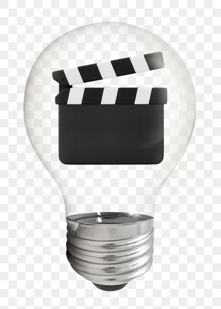 Movies entertainment png, 3D lightbulb digital sticker in transparent background