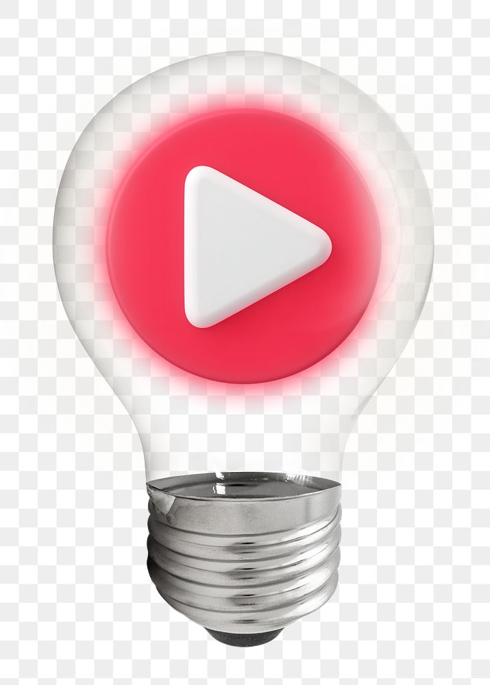 Play video png, 3D lightbulb digital sticker in transparent background