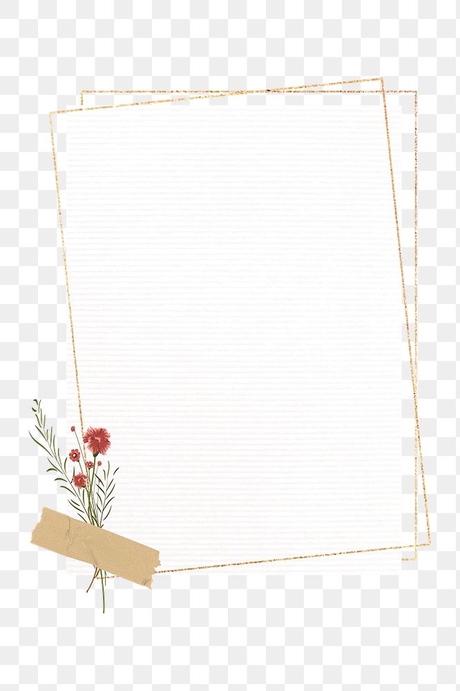 Png gold frame sticker, flower design, transparent background