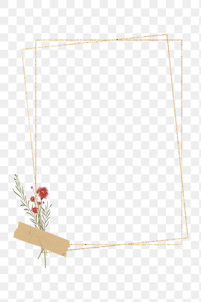 Png gold frame sticker, flower design, transparent background