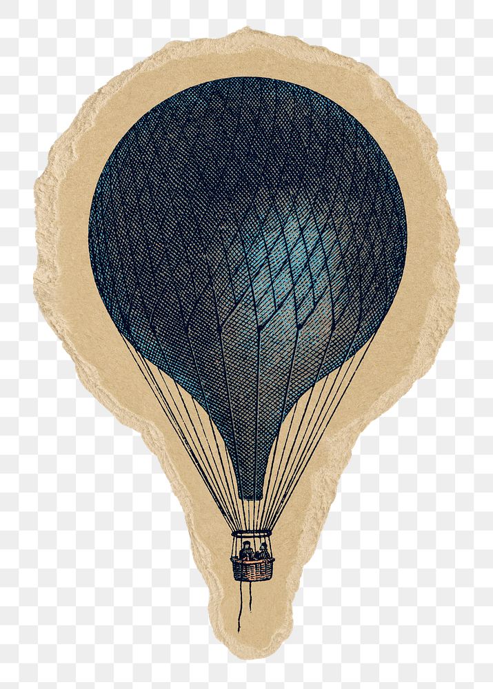 Air balloon png sticker, ripped paper transparent background