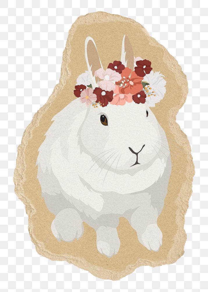 Bunny png sticker, torn paper transparent background