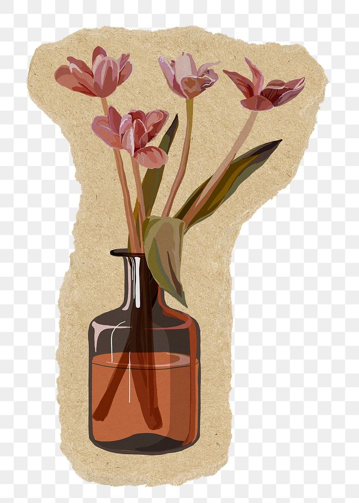 Tulip flower png sticker, torn paper transparent background