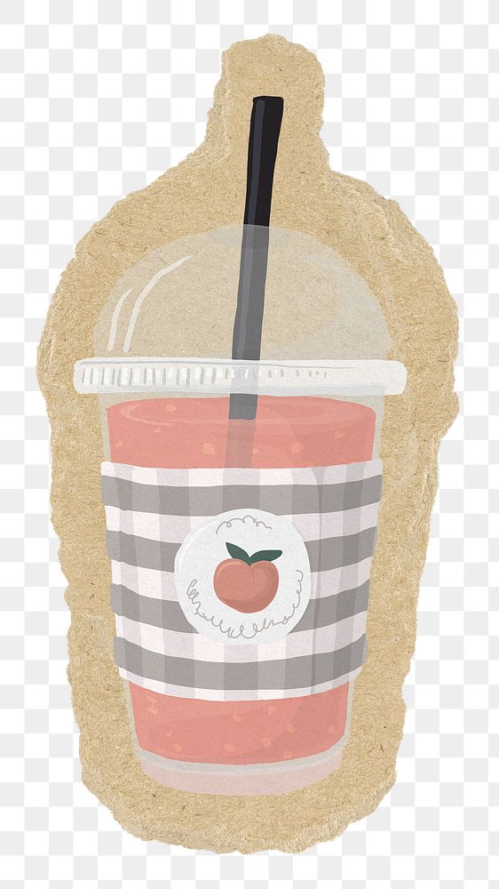 Peach drink png sticker, torn paper transparent background