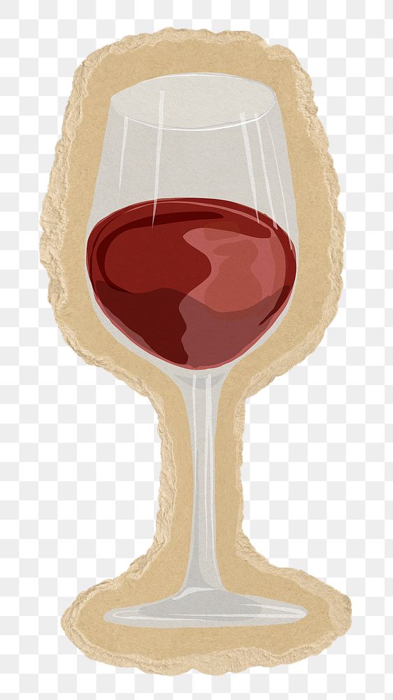 Red wine png sticker, torn paper transparent background