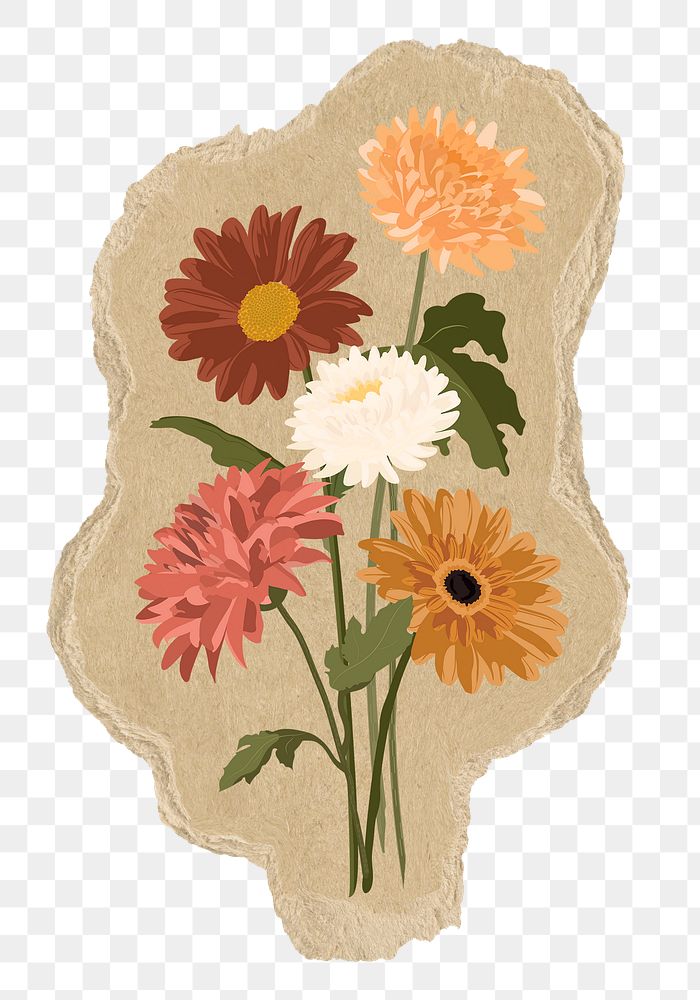Daisy png sticker, torn paper transparent background