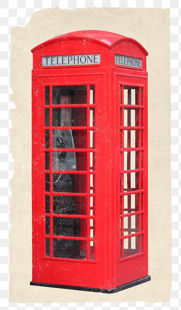 Telephone booth png sticker, ripped paper, transparent background