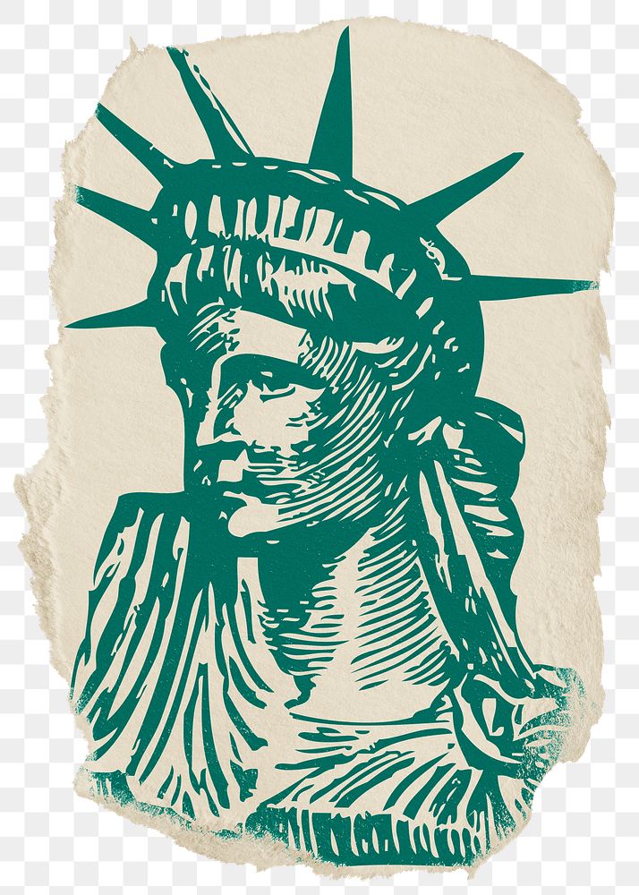 Statue of Liberty png sticker, ripped paper, transparent background