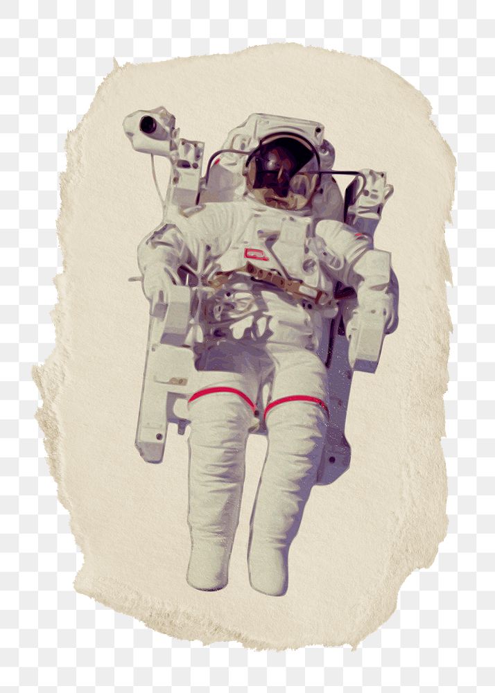 Floating astronaut png sticker, ripped paper, transparent background