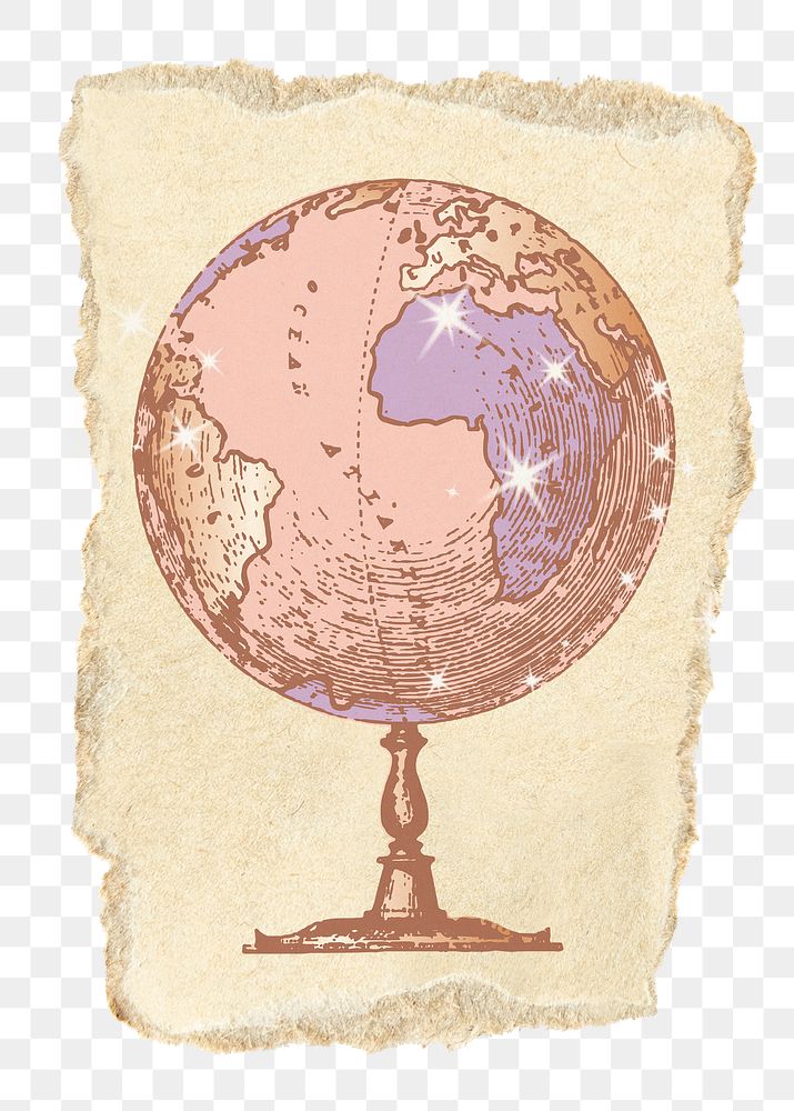 Aesthetic globe png sticker, ripped paper, transparent background