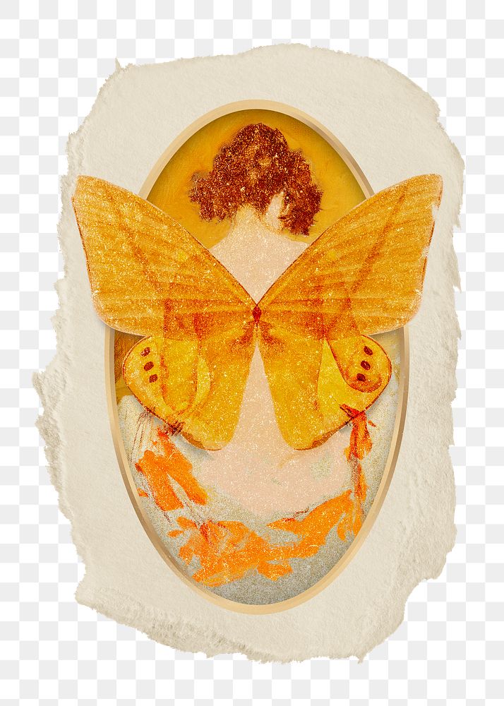 Butterfly fairy png woman sticker, ripped paper, transparent background