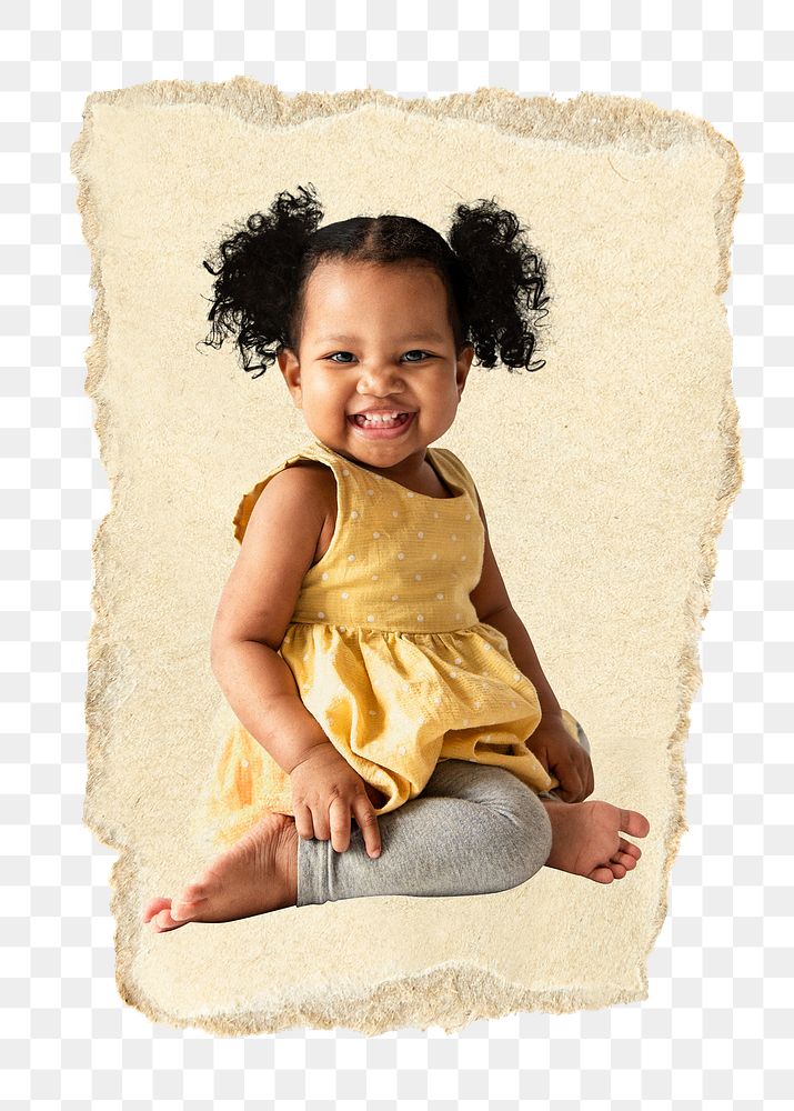 African-American toddler png sticker, ripped paper, transparent background