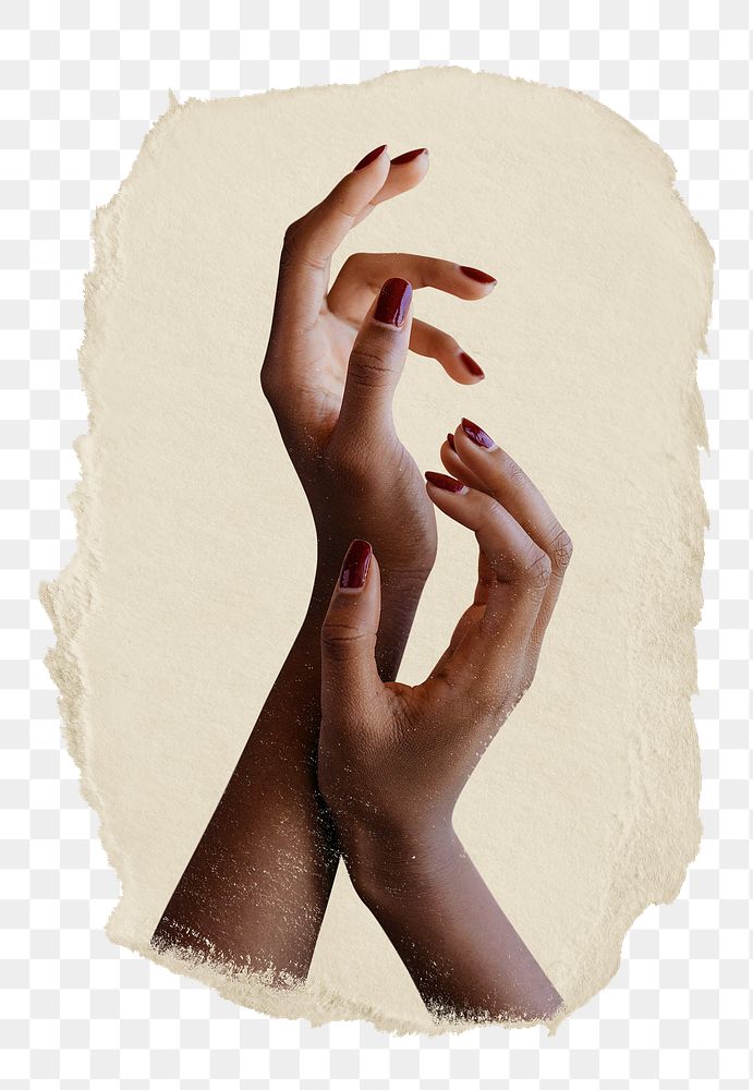 Black woman's hands png sticker, ripped paper, transparent background