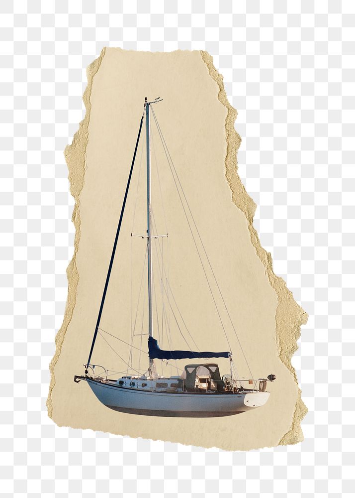 Sailboat png sticker, ripped paper, transparent background