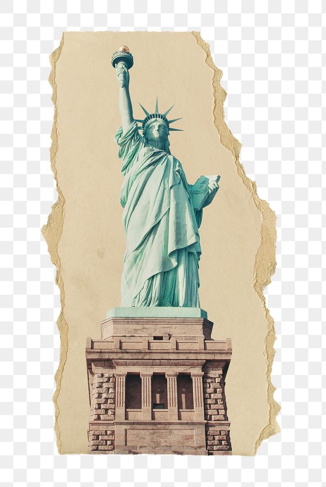 Statue of Liberty png sticker, ripped paper, transparent background