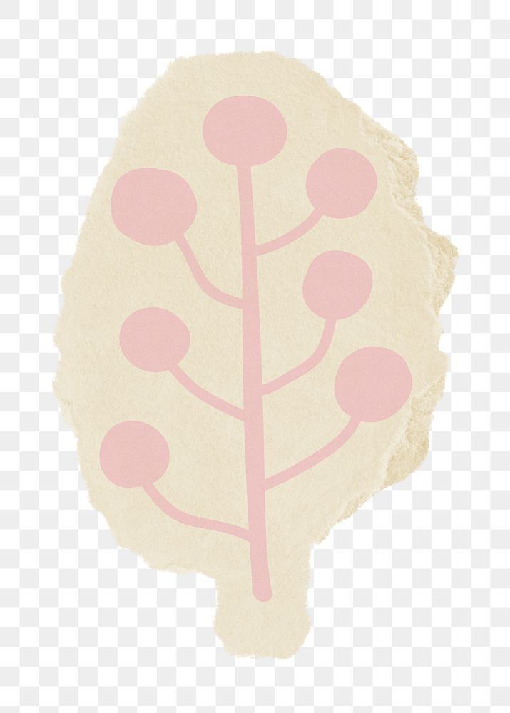 Pink leaf png sticker, botanical ripped paper, transparent background