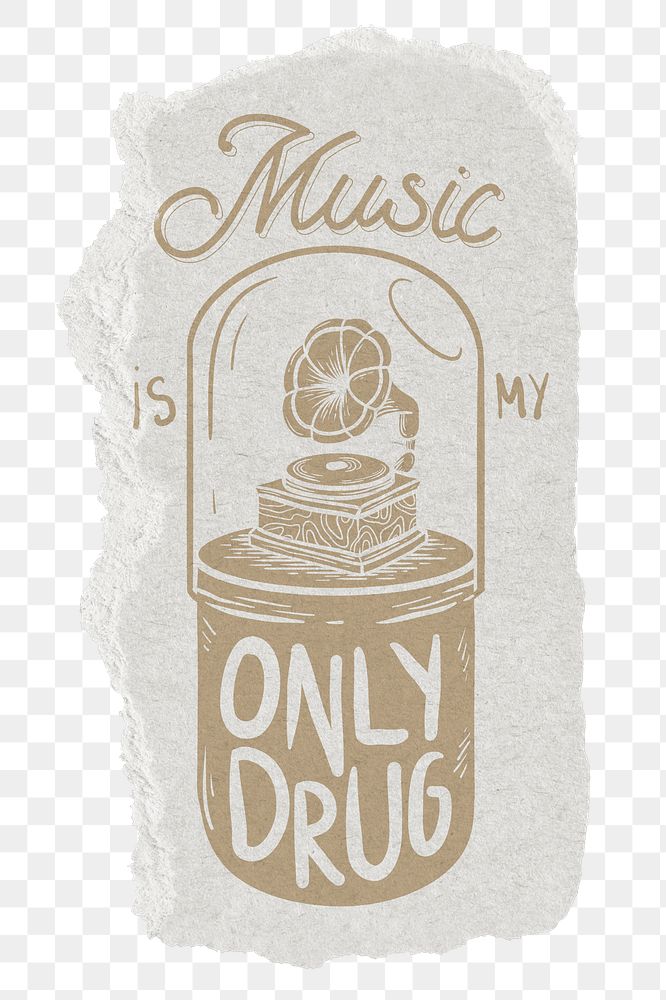 Music pill  png sticker, ripped paper transparent background