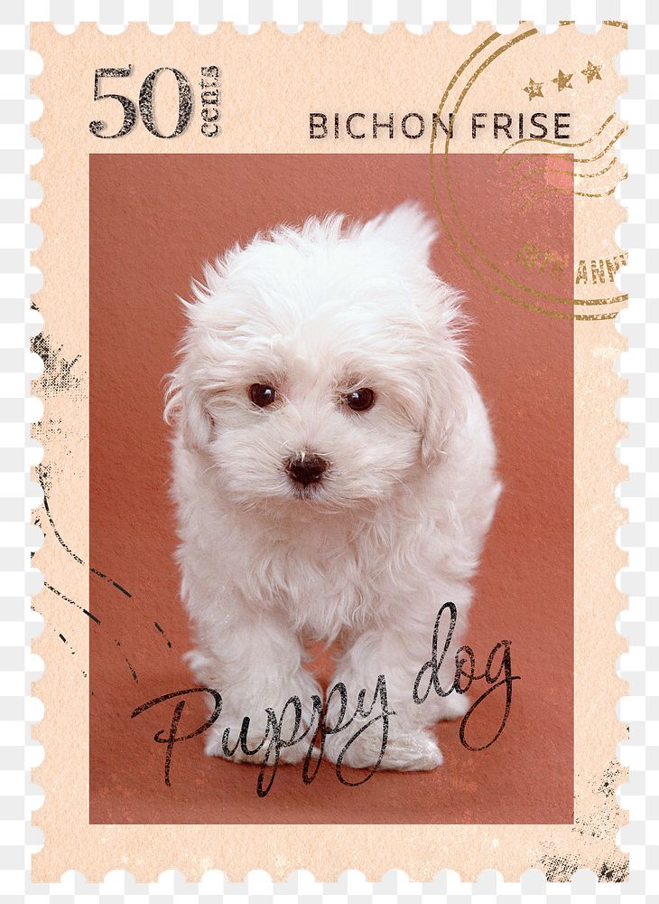 Puppy png post stamp sticker, transparent background