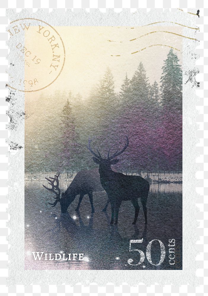 Deer png post stamp, ephemera sticker, transparent background