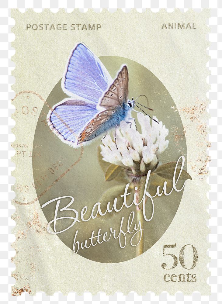 Butterfly png post stamp, ephemera sticker, transparent background