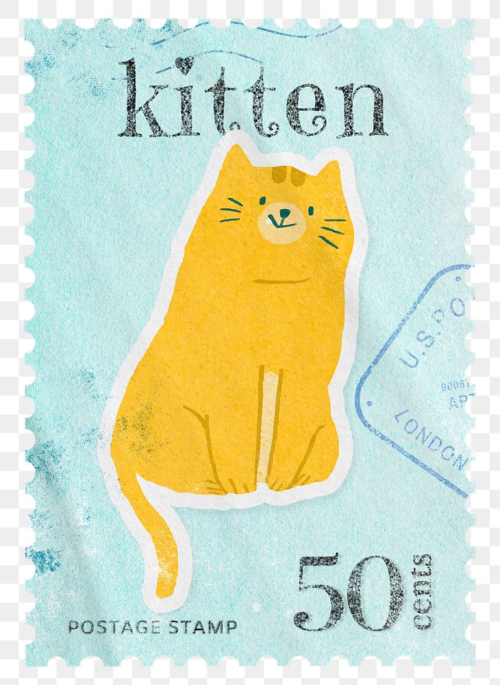 Kitten png post stamp sticker, transparent background