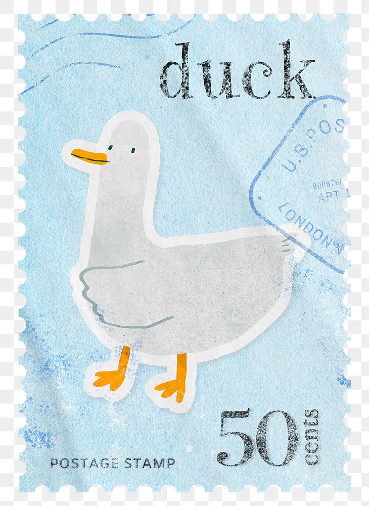 Duck png post stamp sticker, transparent background