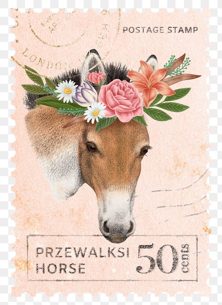Vintage horse png post stamp sticker, transparent background