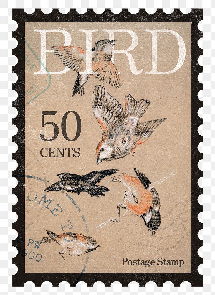 Bird png post stamp, ephemera sticker, transparent background