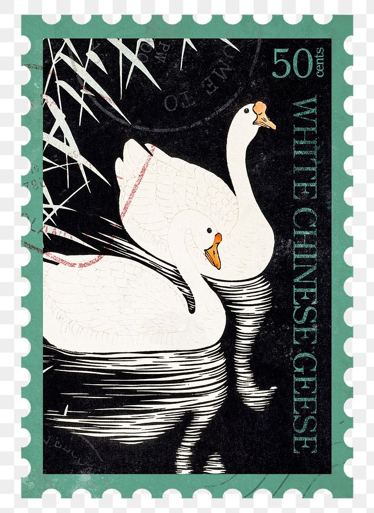 Swan png post stamp, ephemera sticker, transparent background