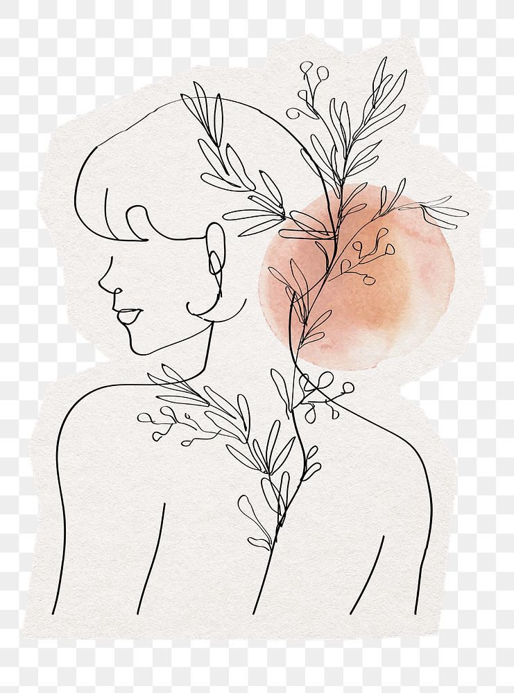 PNG feminine line art sticker, transparent background