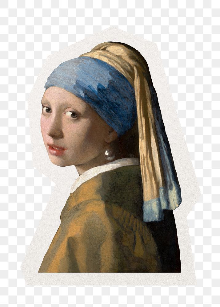 PNG Girl with a Pearl Earring, Vermeer's artwork in transparent background, remix by rawpixel