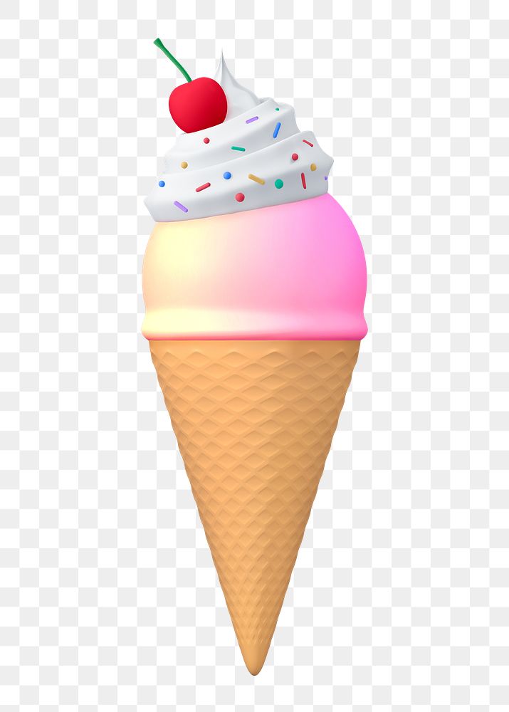 Aesthetic ice cream png sticker, 3D rendering, transparent background