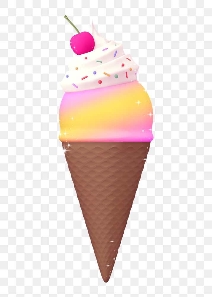 Aesthetic ice cream png sticker, 3D rendering, transparent background