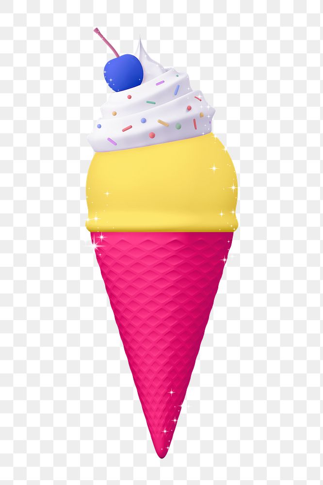 Ice cream png sticker, 3D rendering, transparent background