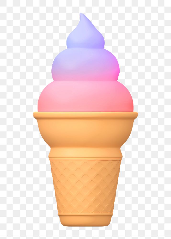 Gradient ice cream png sticker, 3D rendering, transparent background