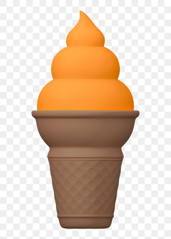 Png Thai tea ice cream sticker, 3D rendering, transparent background