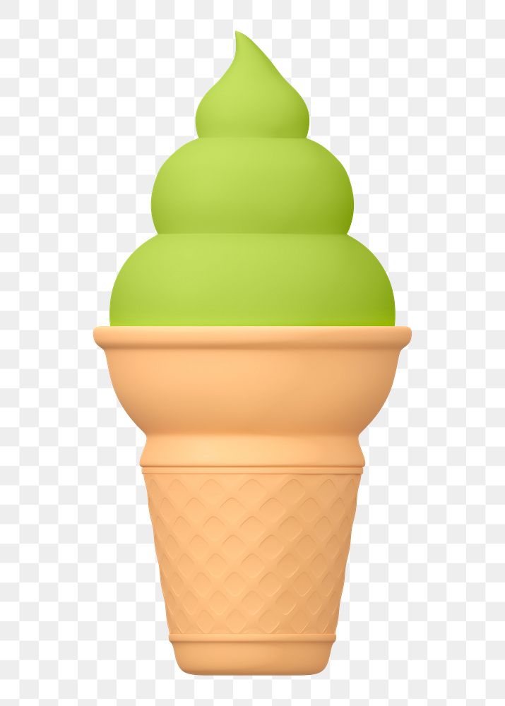 Png green tea ice cream sticker, 3D rendering, transparent background