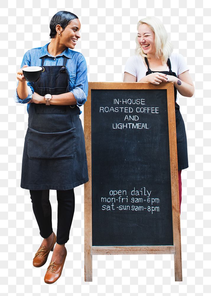 Happy cafe workers png sticker, small business image, transparent background