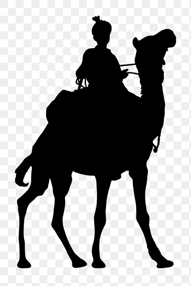 Camel rider png silhouette sticker, Egyptian transportation, transparent background