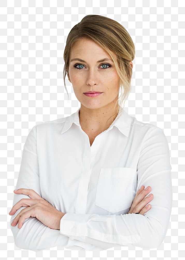 Businesswoman png crossing arms sticker, transparent background
