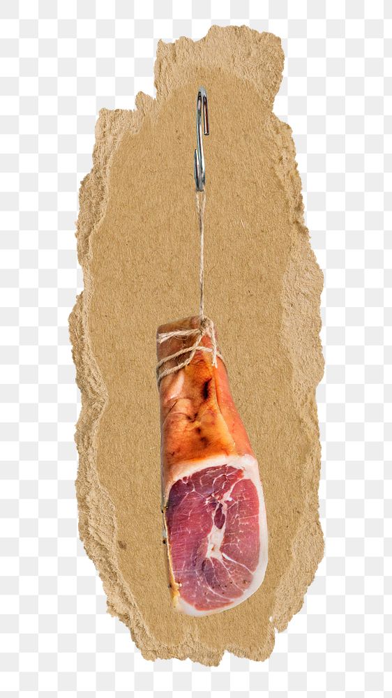 Raw ham png sticker, ripped paper, transparent background