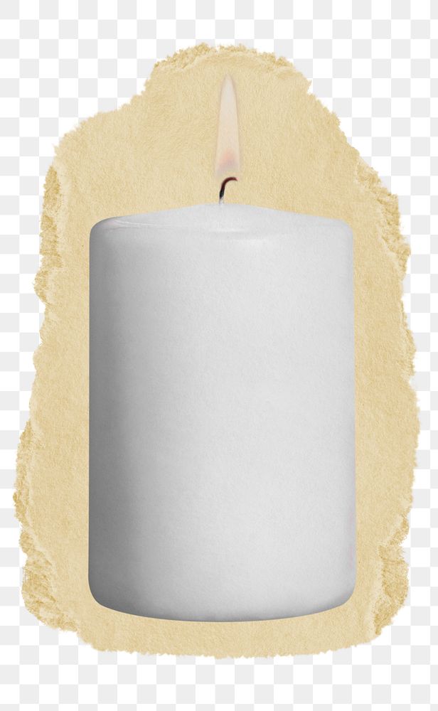 White scented png candle sticker, ripped paper, transparent background